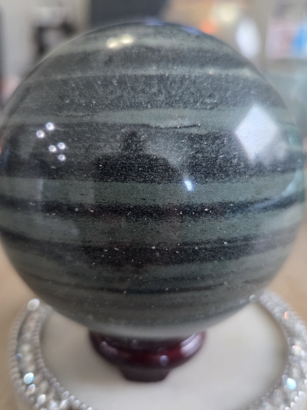 Natural Tibetan Jade Medicine King Stone Crystal Orb Sphere New #5